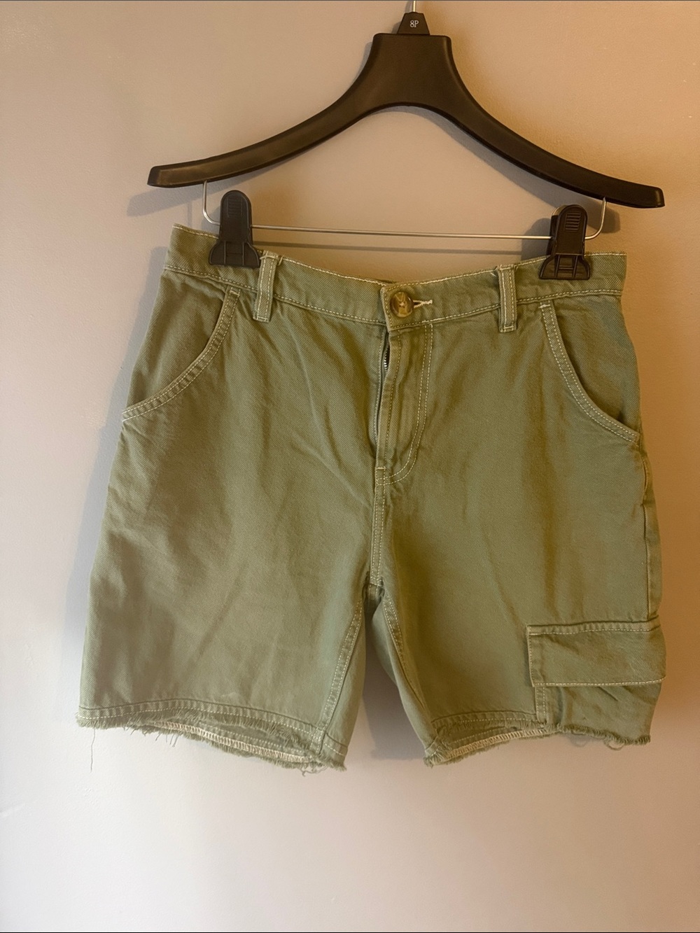Mango (MNG) utility cargo shorts. Olive green. Size 6